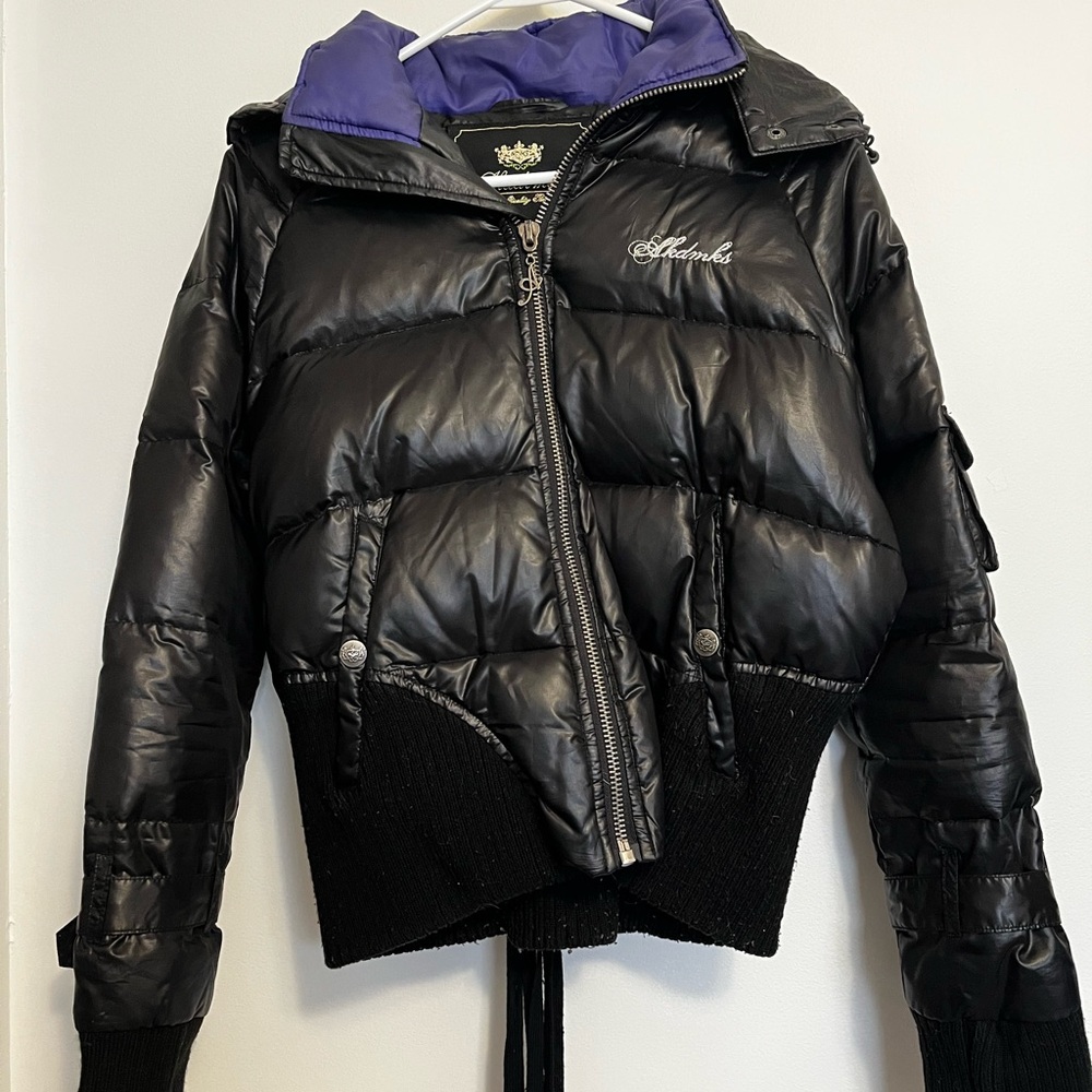 Akademiks Black and Purple Women's Puffer Jacket
